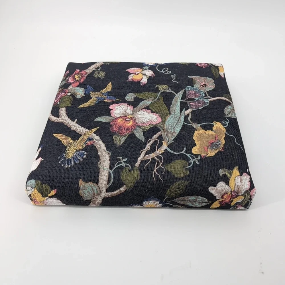 Home Reflections Floral Printed Foldable Square Storage Ottoman Seat Hummingbird